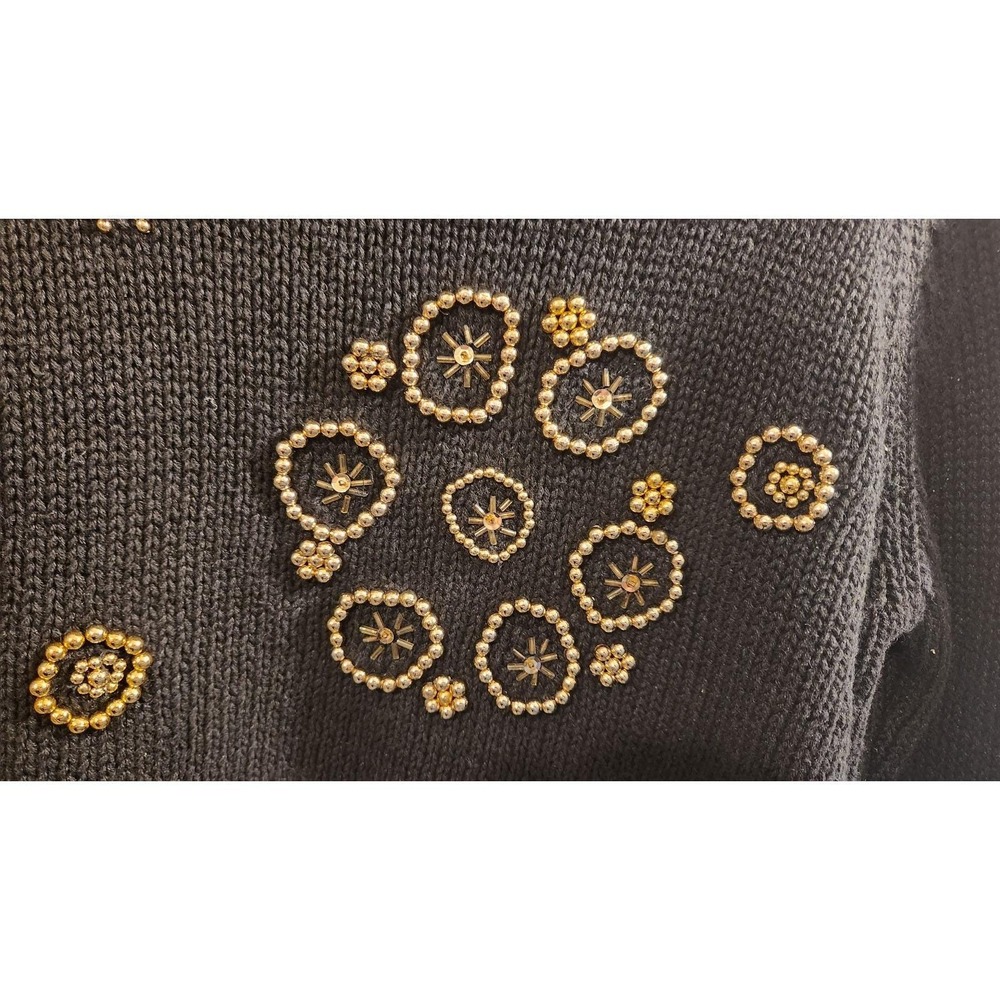 Vintage 80s Cowl Neck Sweater M Gold Tone Beaded Turtleneck Short Party - Picture 3 of 5